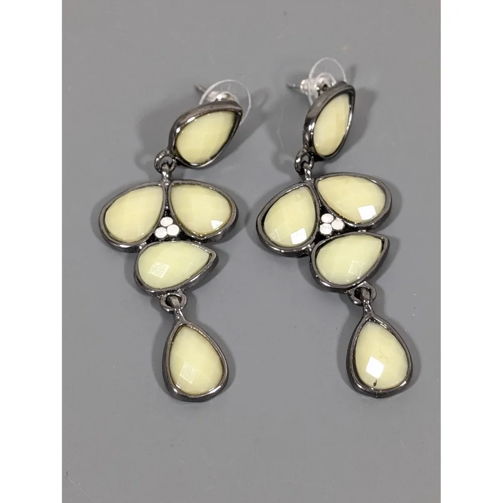Gunmetal Gray Green Faceted Chandelier Dangle‎ Earrings Boho Statement Pierced
